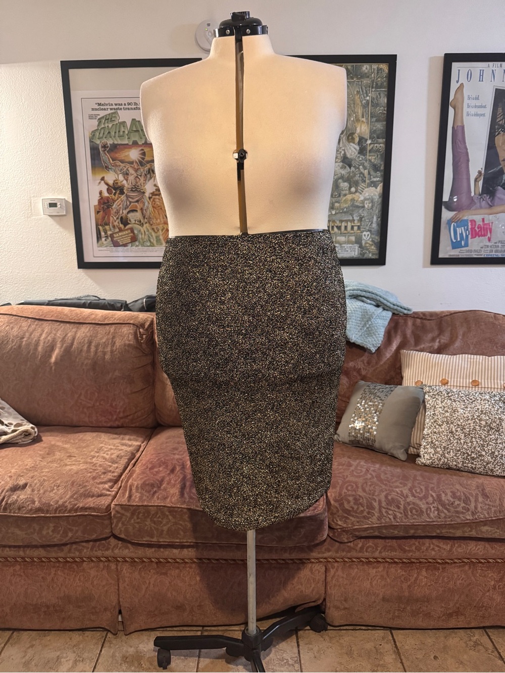 Forever 21 Black and Gold Tweed Pencil Skirt
